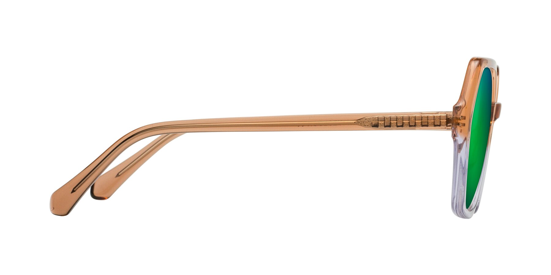 Side of McFadden in Clear Brown/Clear Purple with Green Mirrored Lenses