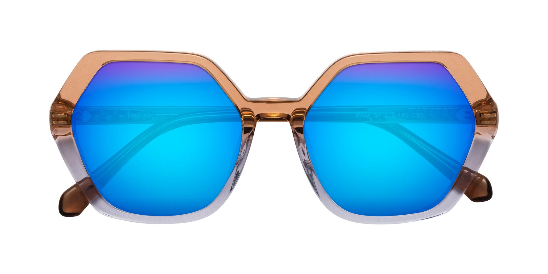 Folded Front of McFadden in Clear Brown/Clear Purple with Blue Mirrored Lenses