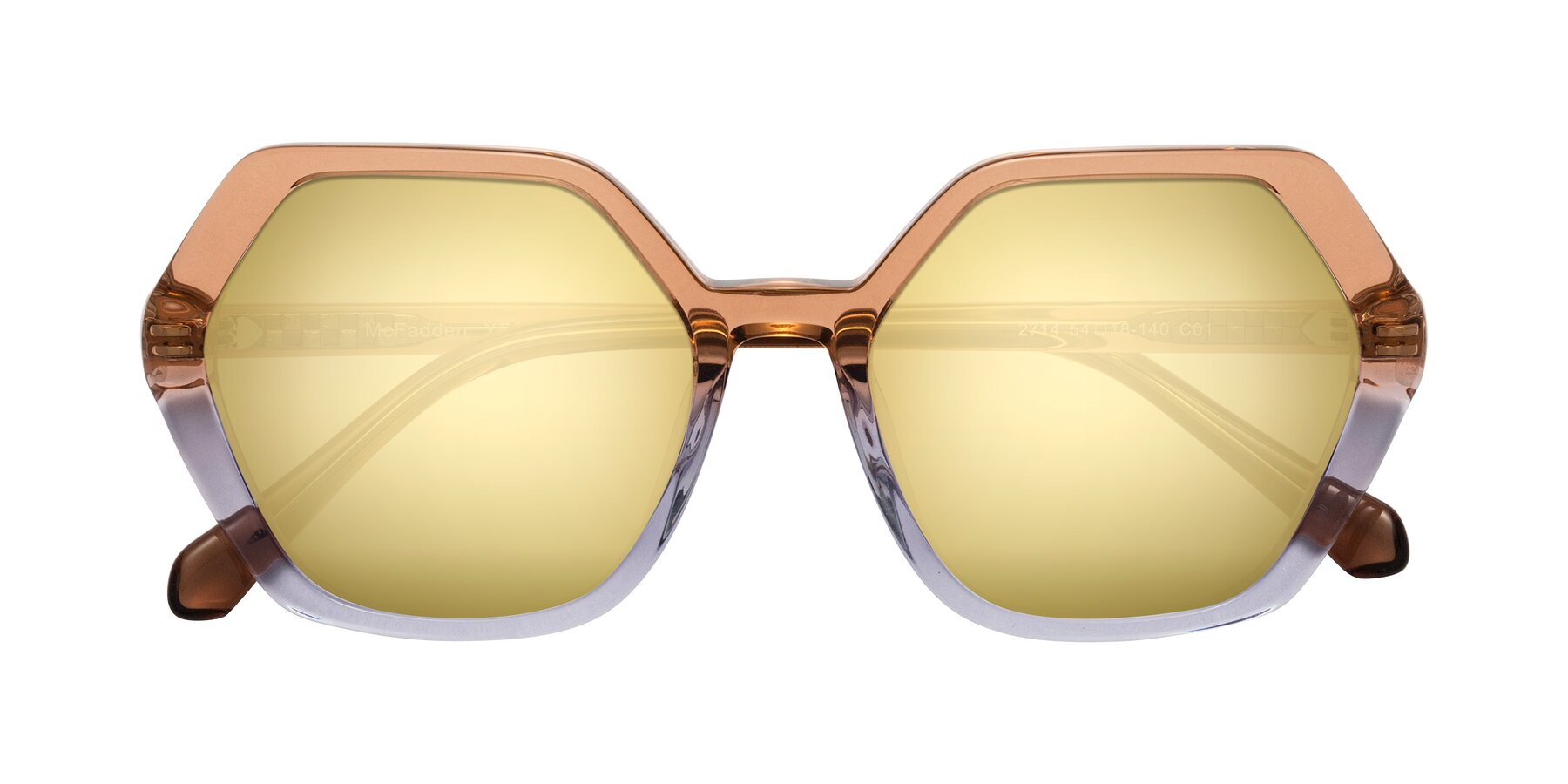 Folded Front of McFadden in Clear Brown/Clear Purple with Gold Mirrored Lenses