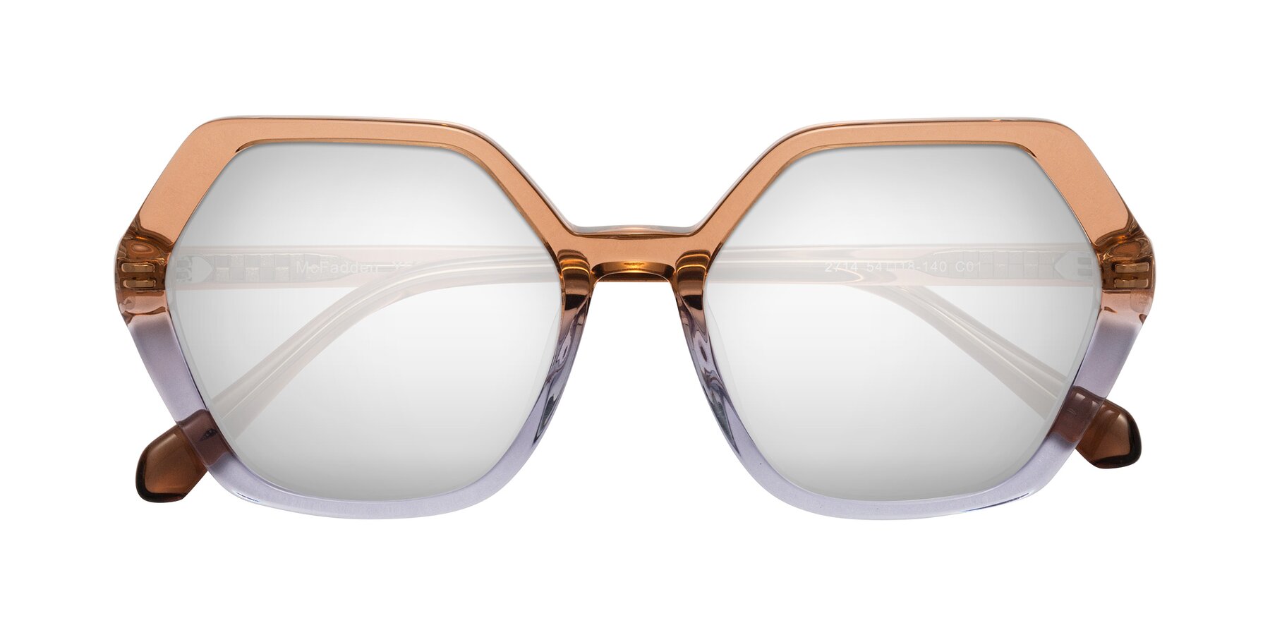 Folded Front of McFadden in Clear Brown/Clear Purple with Silver Mirrored Lenses