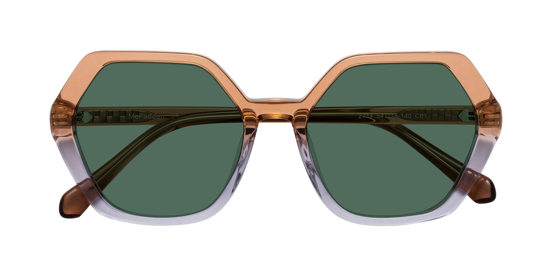 Folded Front of McFadden in Clear Brown/Clear Purple with Green Polarized Lenses
