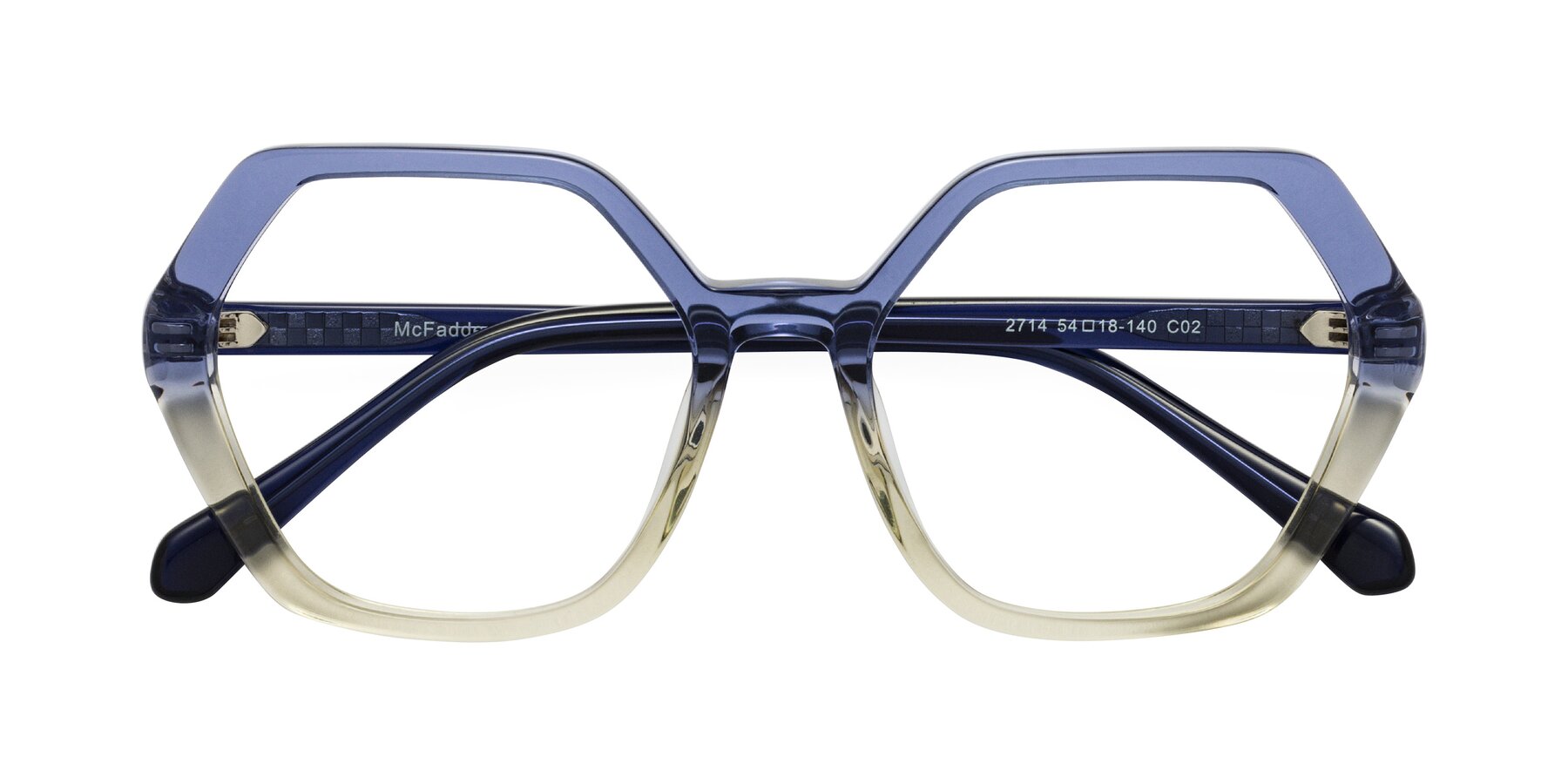 Folded Front of McFadden in Clear Blue/Clear Green with Clear Eyeglass Lenses