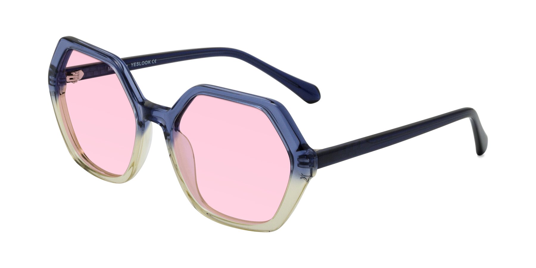 Angle of McFadden in Clear Blue/Clear Green with Light Pink Tinted Lenses