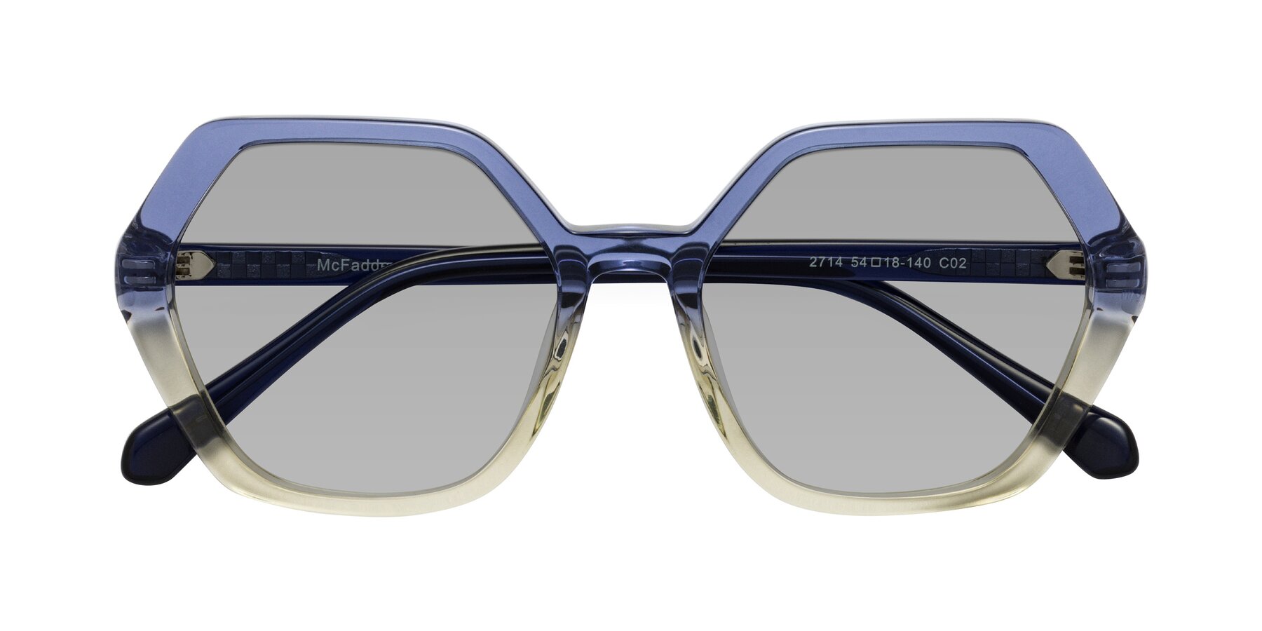 Folded Front of McFadden in Clear Blue/Clear Green with Light Gray Tinted Lenses