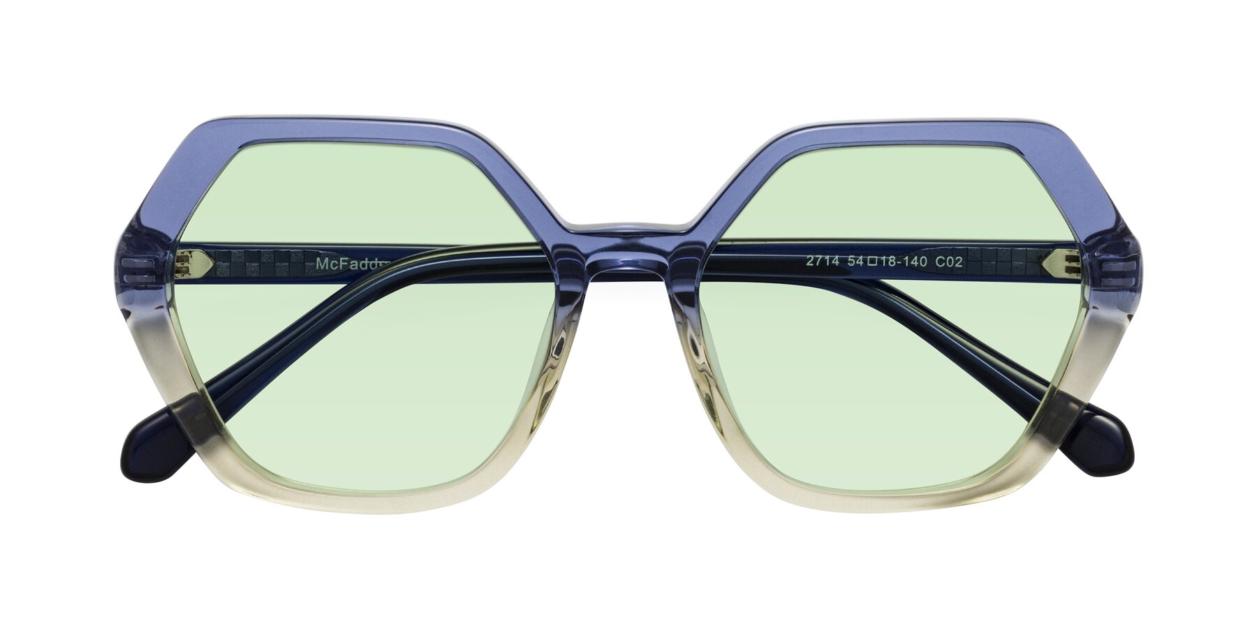 Folded Front of McFadden in Clear Blue/Clear Green with Light Green Tinted Lenses