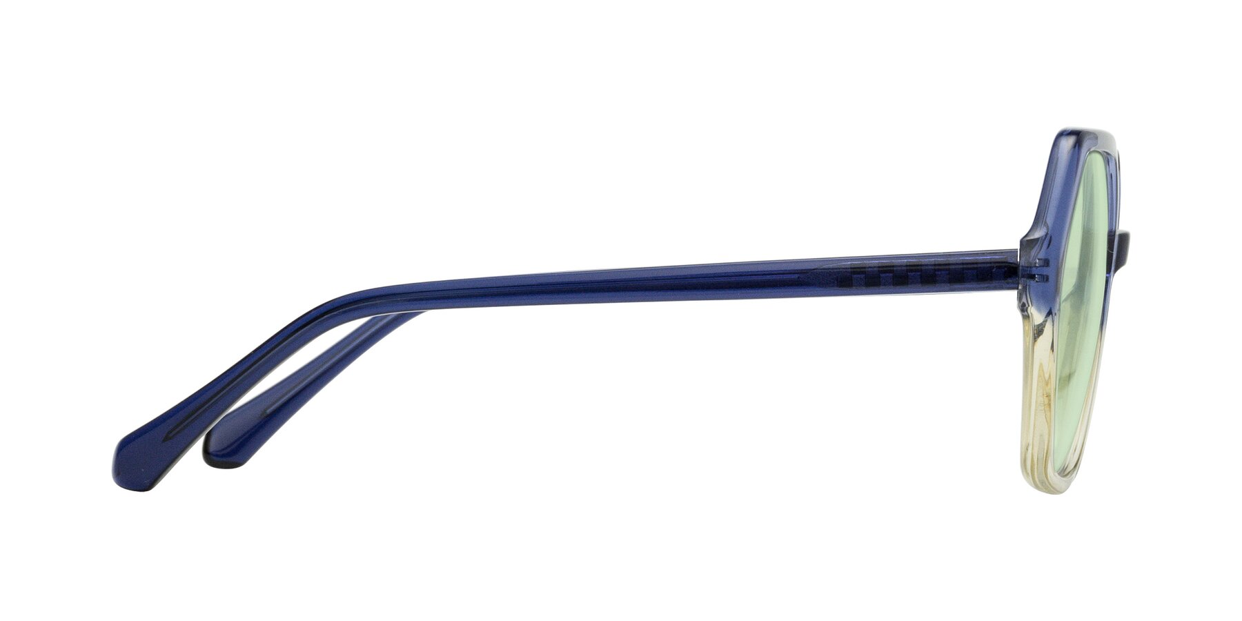 Side of McFadden in Clear Blue/Clear Green with Light Green Tinted Lenses