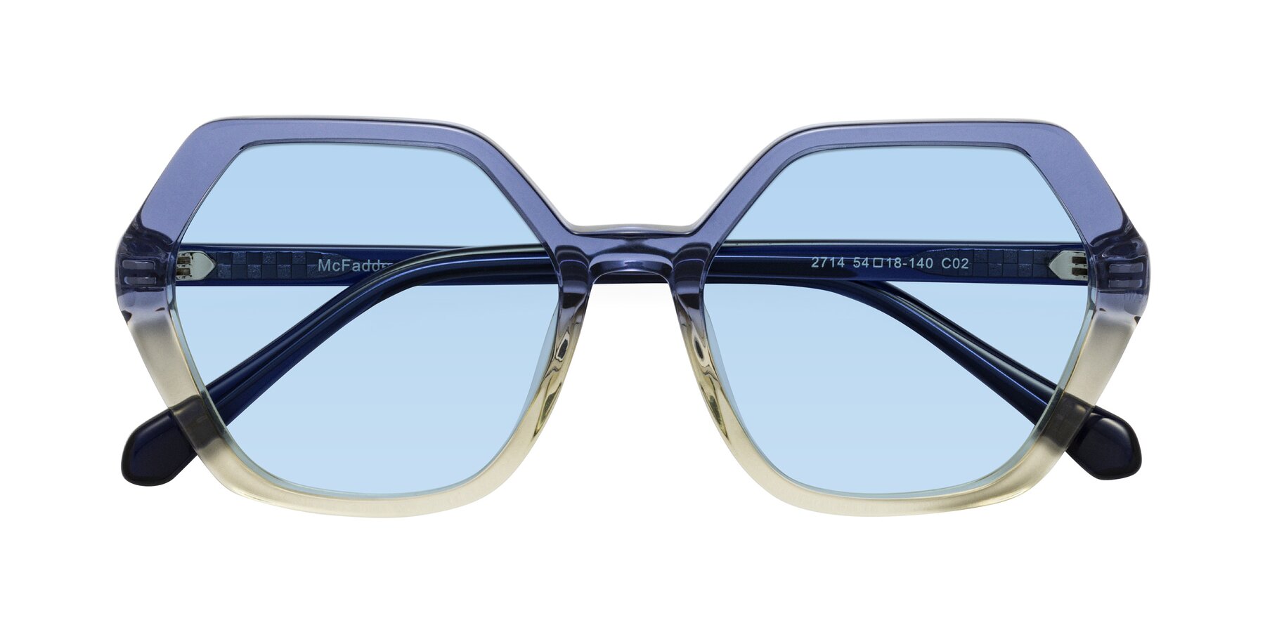 Folded Front of McFadden in Clear Blue/Clear Green with Light Blue Tinted Lenses