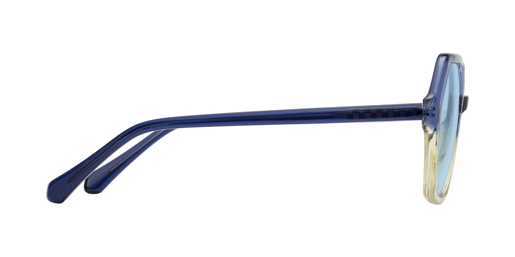 Side of McFadden in Clear Blue/Clear Green with Light Blue Tinted Lenses