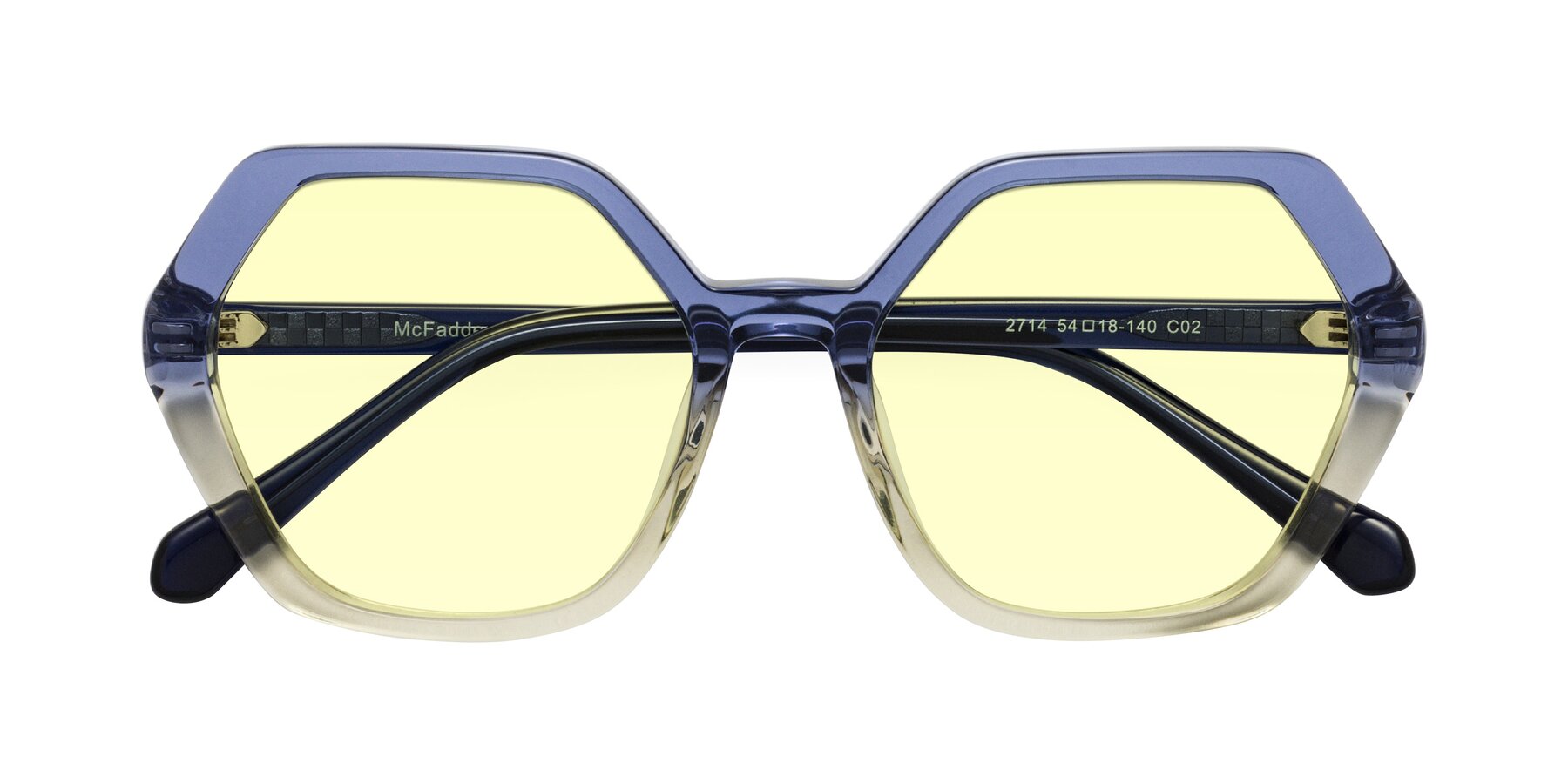Folded Front of McFadden in Clear Blue/Clear Green with Light Yellow Tinted Lenses