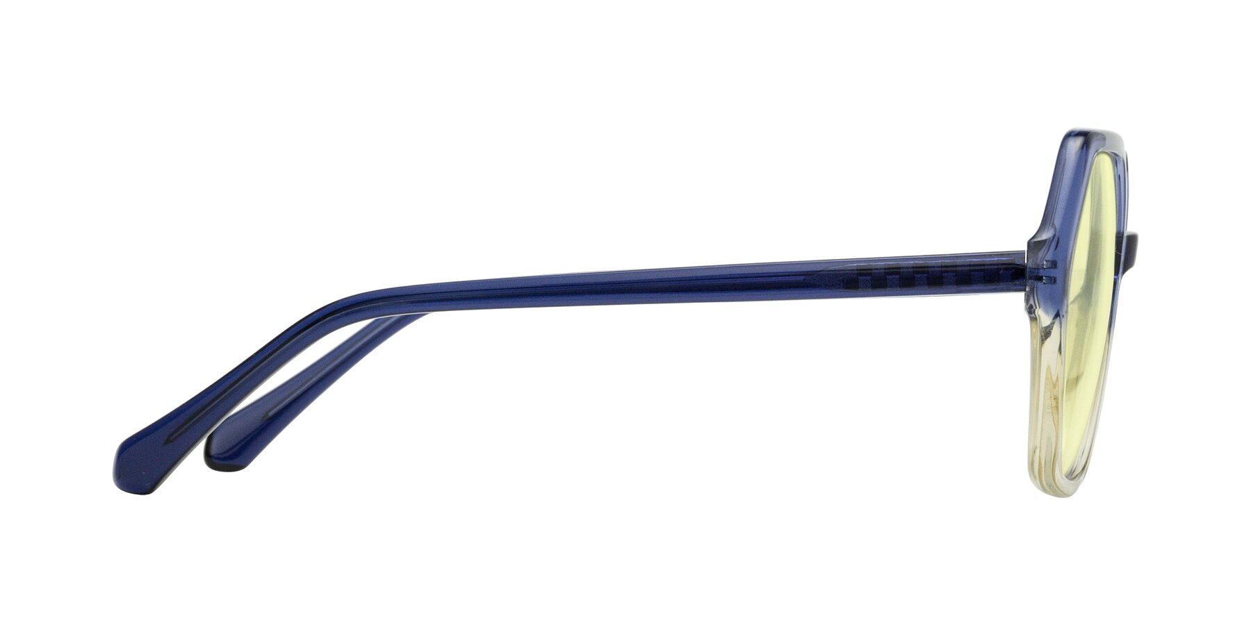 Side of McFadden in Clear Blue/Clear Green with Light Yellow Tinted Lenses