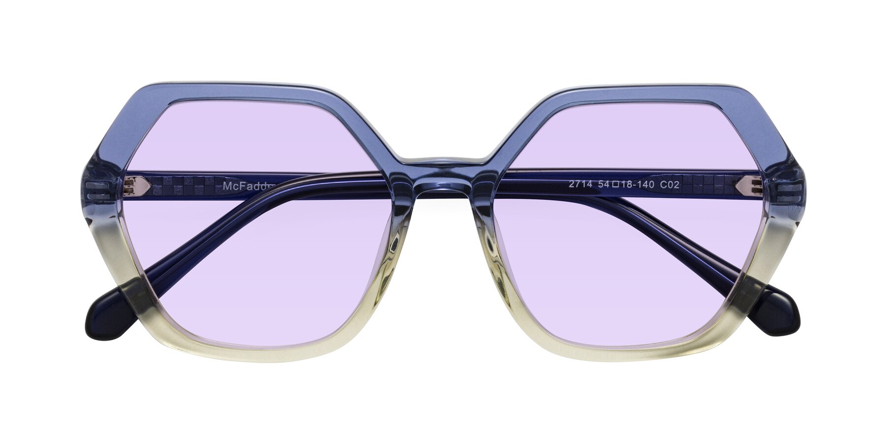 Folded Front of McFadden in Clear Blue/Clear Green with Light Purple Tinted Lenses
