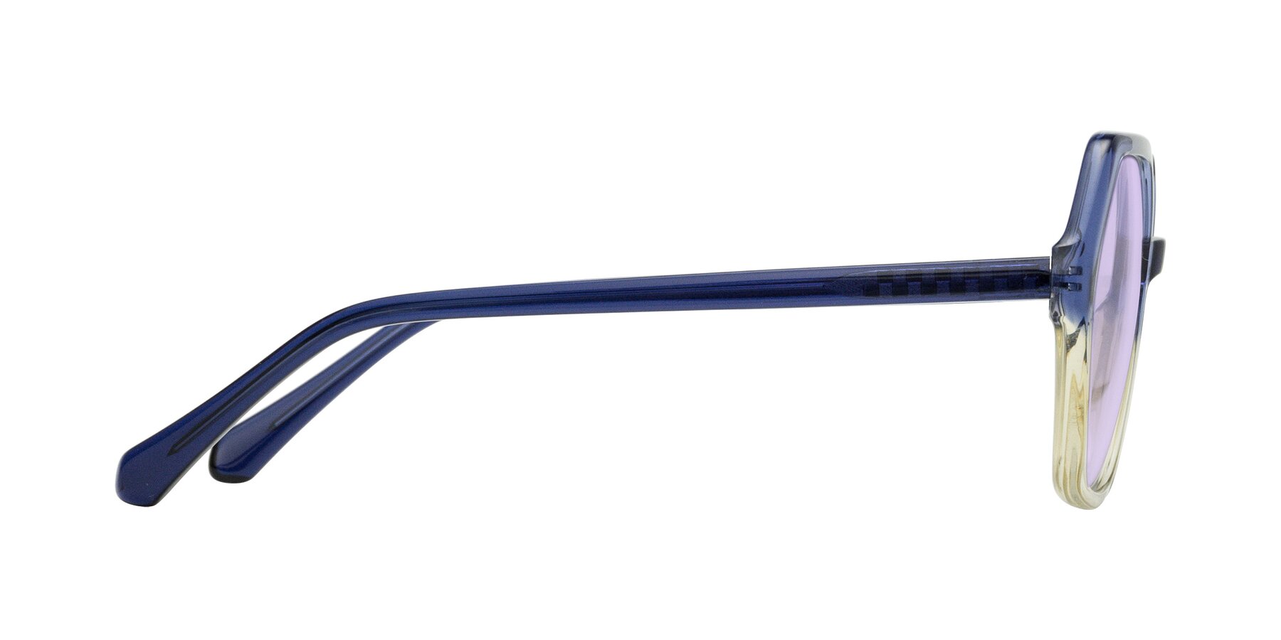 Side of McFadden in Clear Blue/Clear Green with Light Purple Tinted Lenses