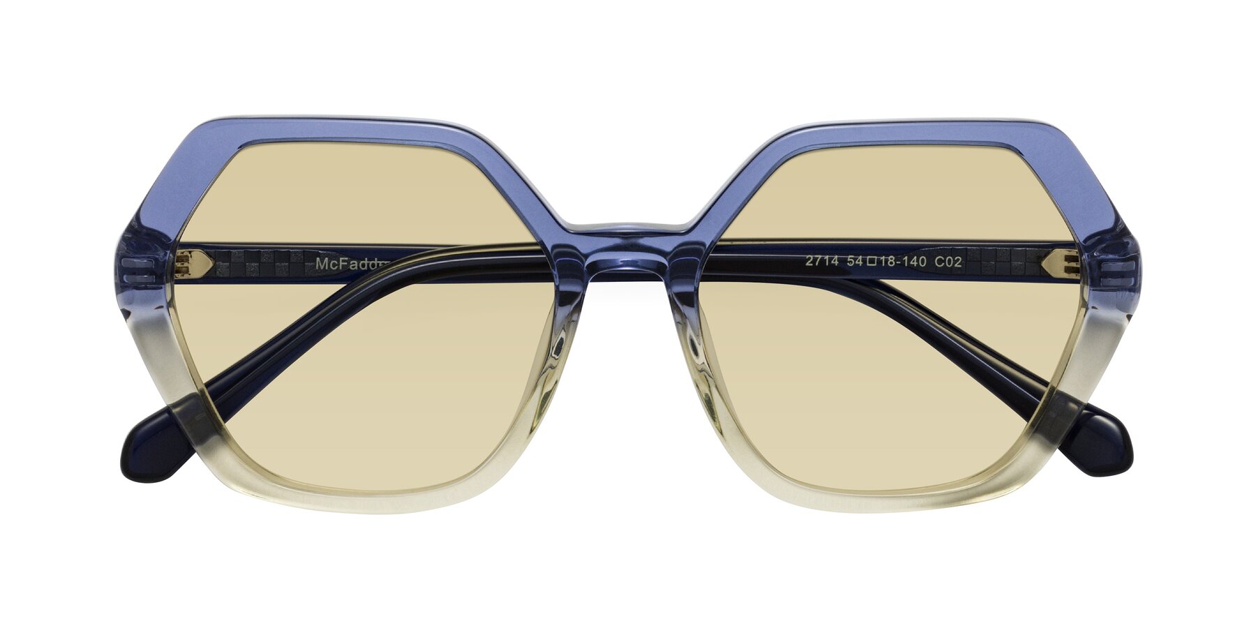 Folded Front of McFadden in Clear Blue/Clear Green with Light Champagne Tinted Lenses