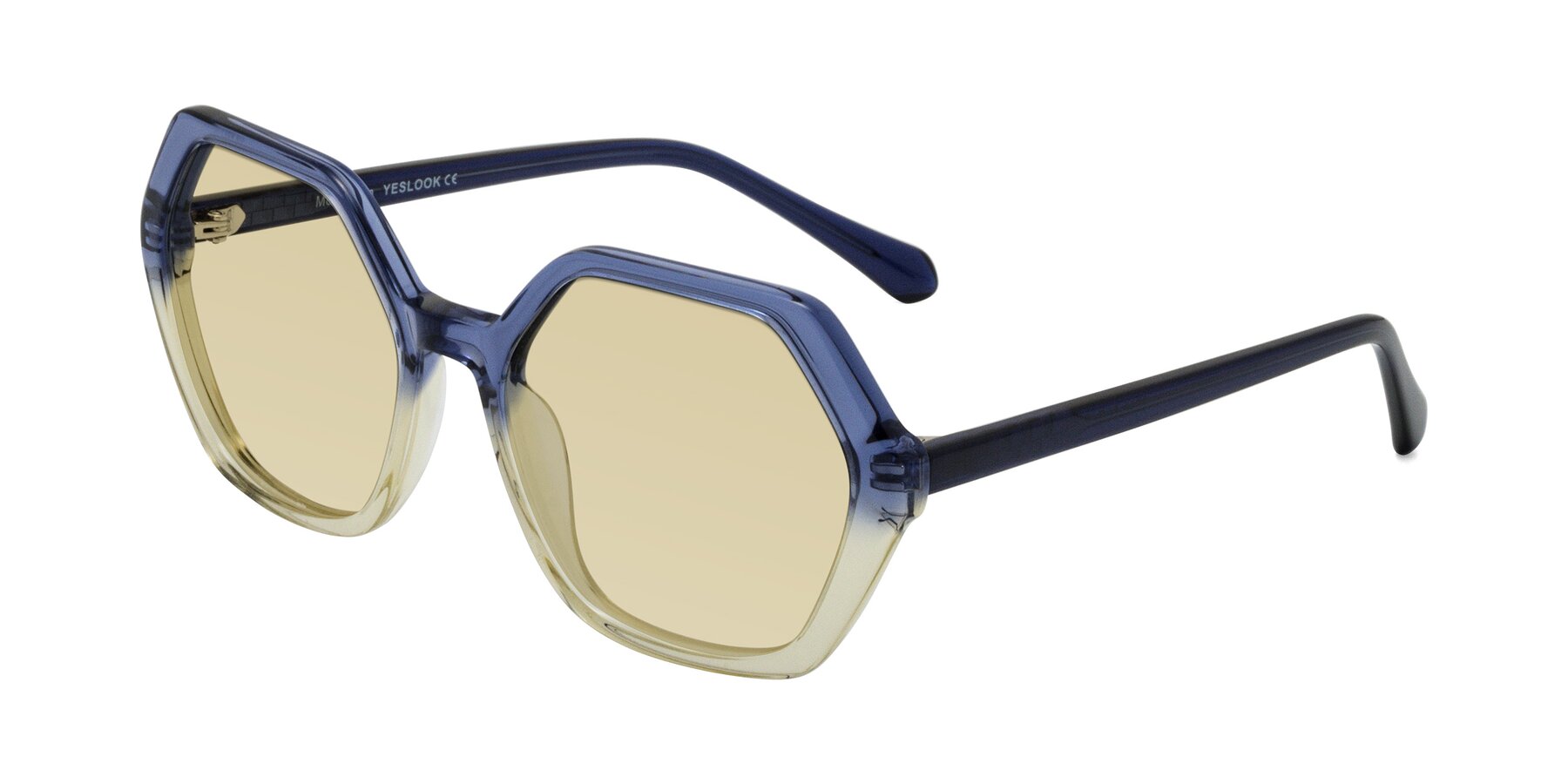 Angle of McFadden in Clear Blue/Clear Green with Light Champagne Tinted Lenses