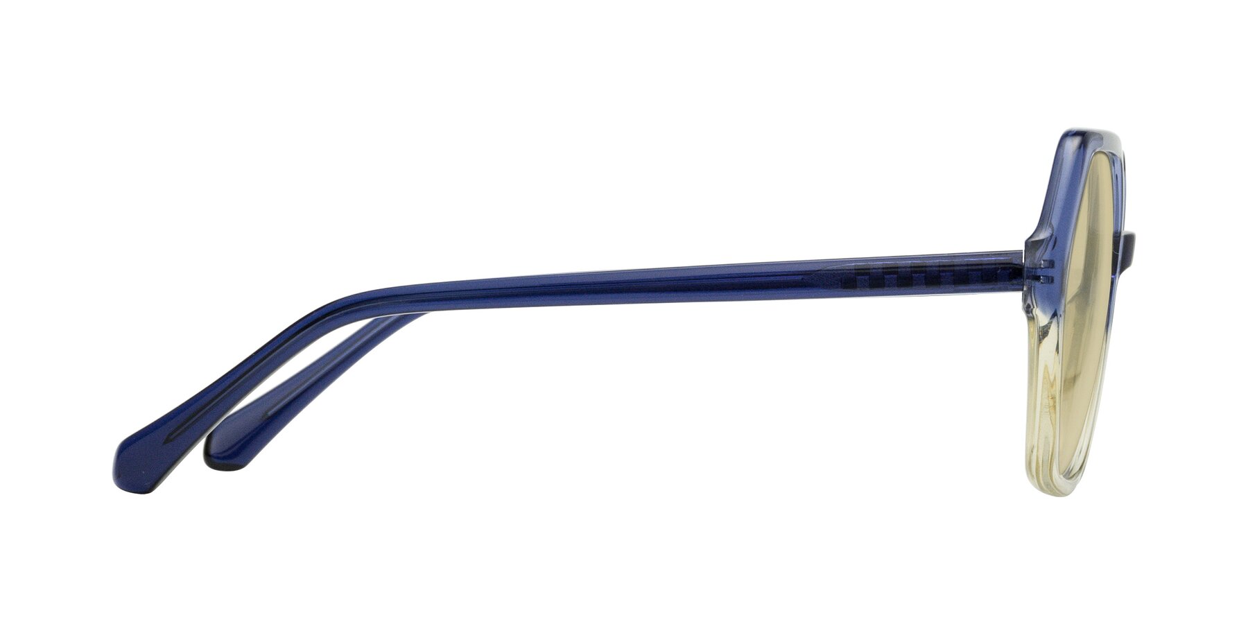 Side of McFadden in Clear Blue/Clear Green with Light Champagne Tinted Lenses
