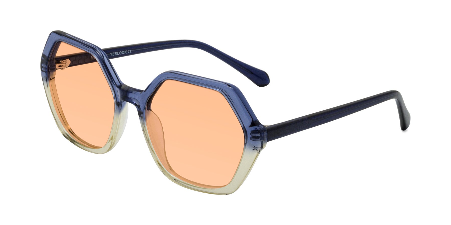 Angle of McFadden in Clear Blue/Clear Green with Light Orange Tinted Lenses