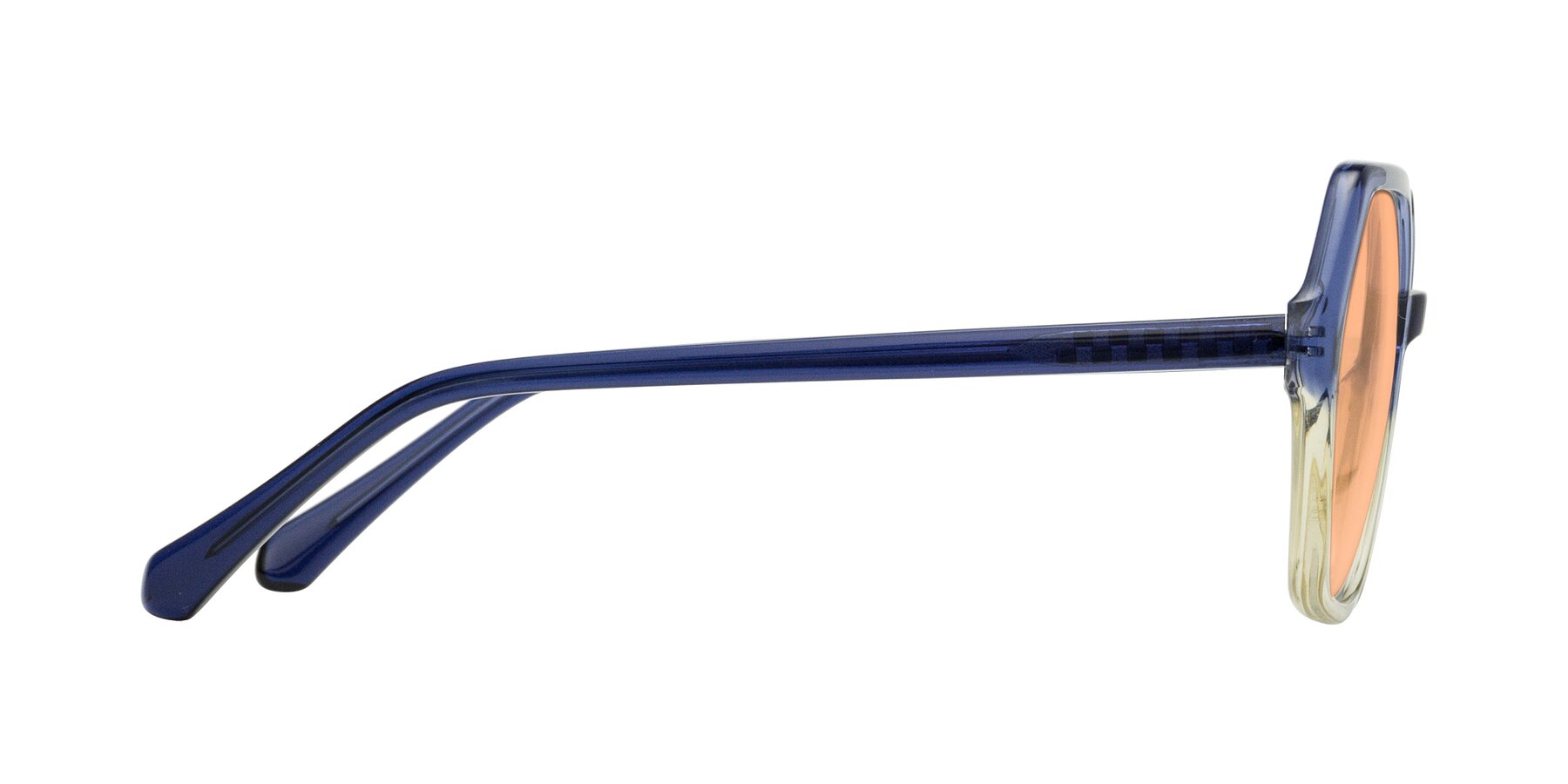 Side of McFadden in Clear Blue/Clear Green with Light Orange Tinted Lenses