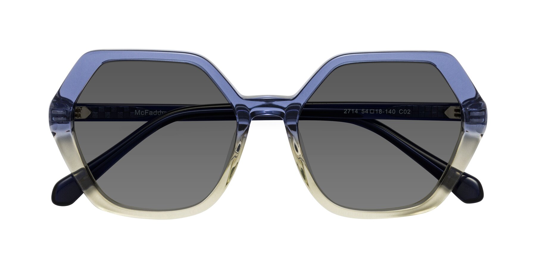 Folded Front of McFadden in Clear Blue/Clear Green with Medium Gray Tinted Lenses