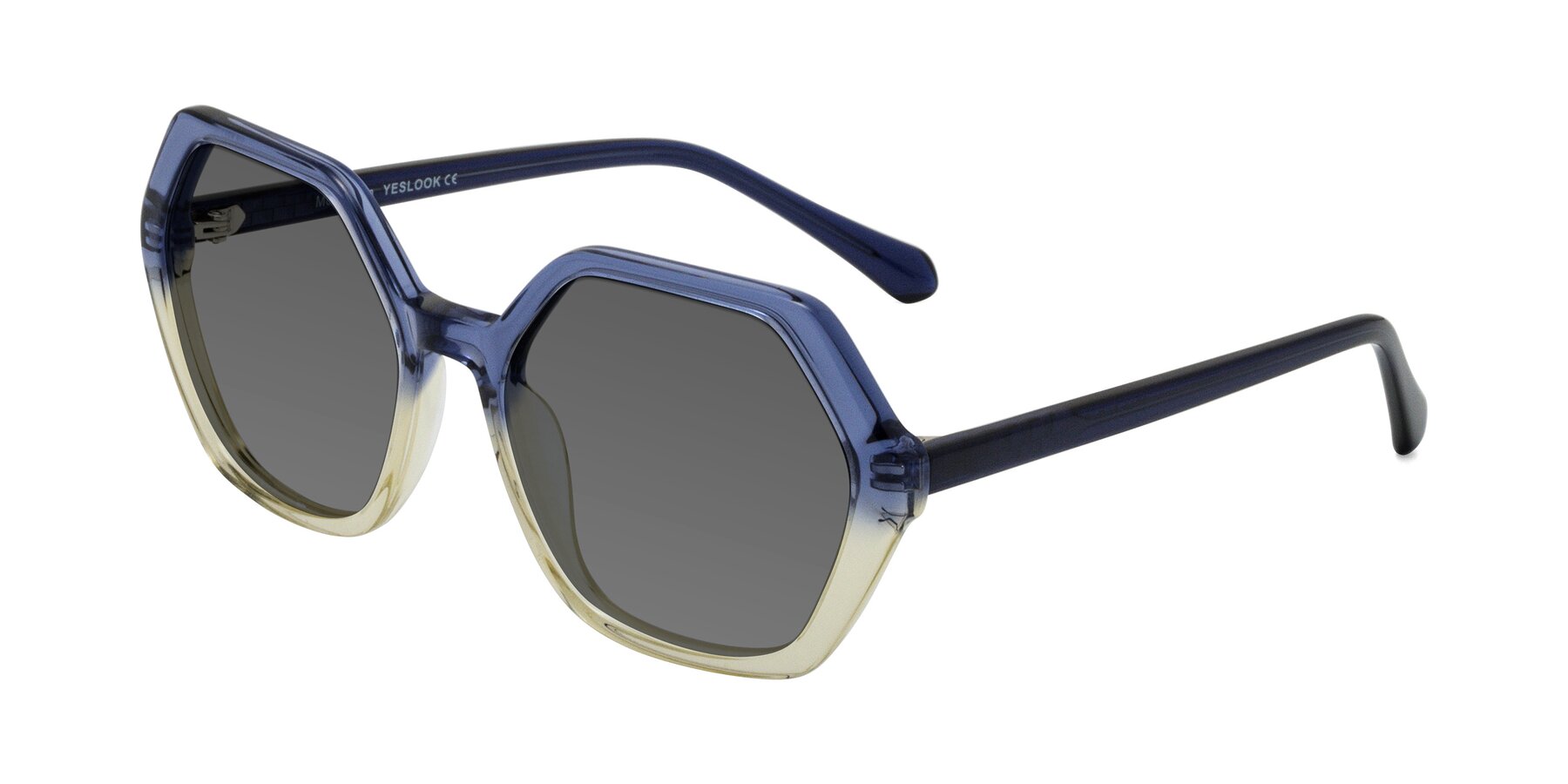 Angle of McFadden in Clear Blue/Clear Green with Medium Gray Tinted Lenses