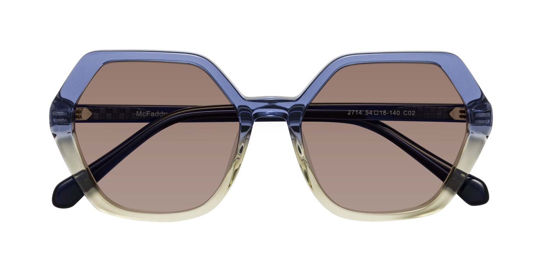 Folded Front of McFadden in Clear Blue/Clear Green with Medium Brown Tinted Lenses