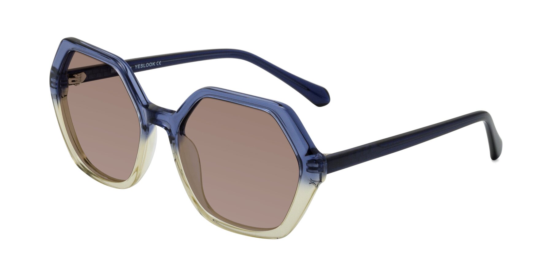 Angle of McFadden in Clear Blue/Clear Green with Medium Brown Tinted Lenses