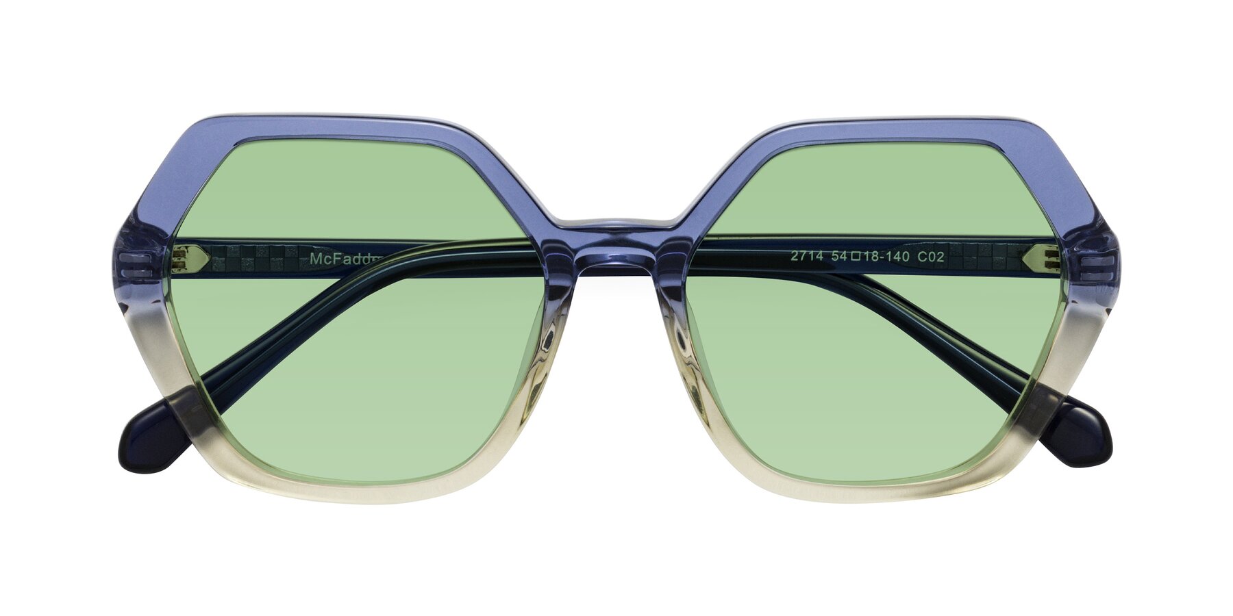 Folded Front of McFadden in Clear Blue/Clear Green with Medium Green Tinted Lenses