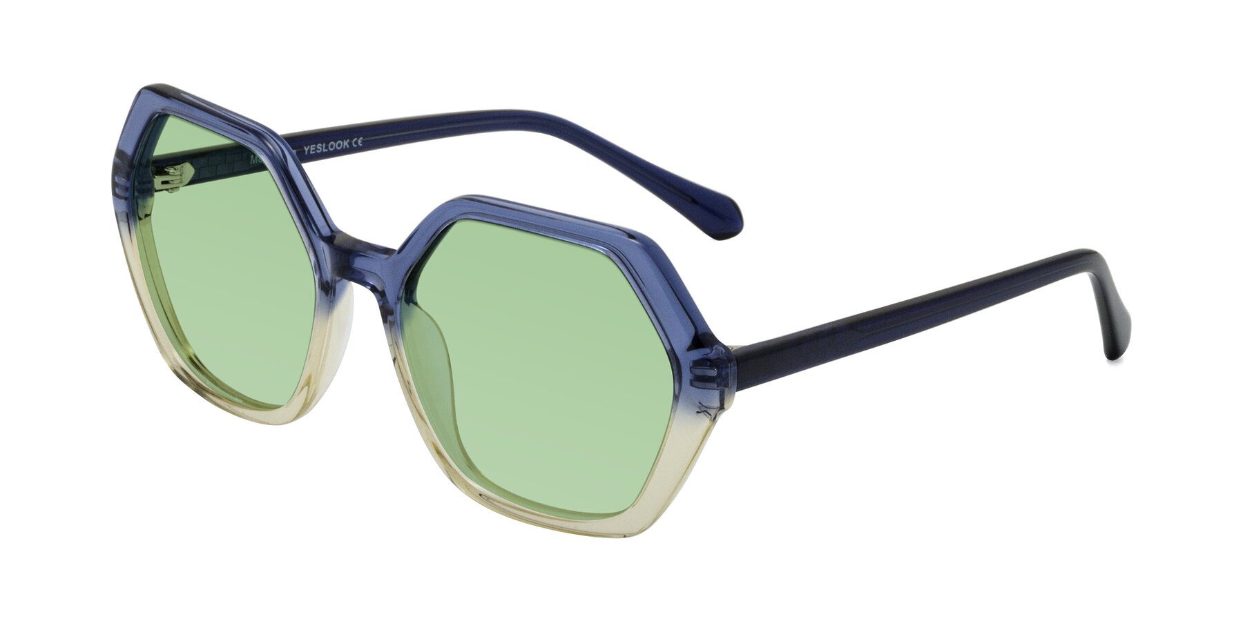 Angle of McFadden in Clear Blue/Clear Green with Medium Green Tinted Lenses