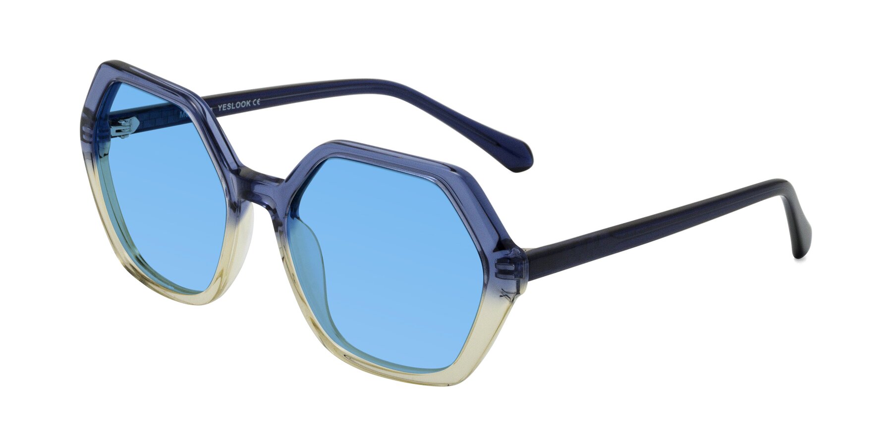 Angle of McFadden in Clear Blue/Clear Green with Medium Blue Tinted Lenses