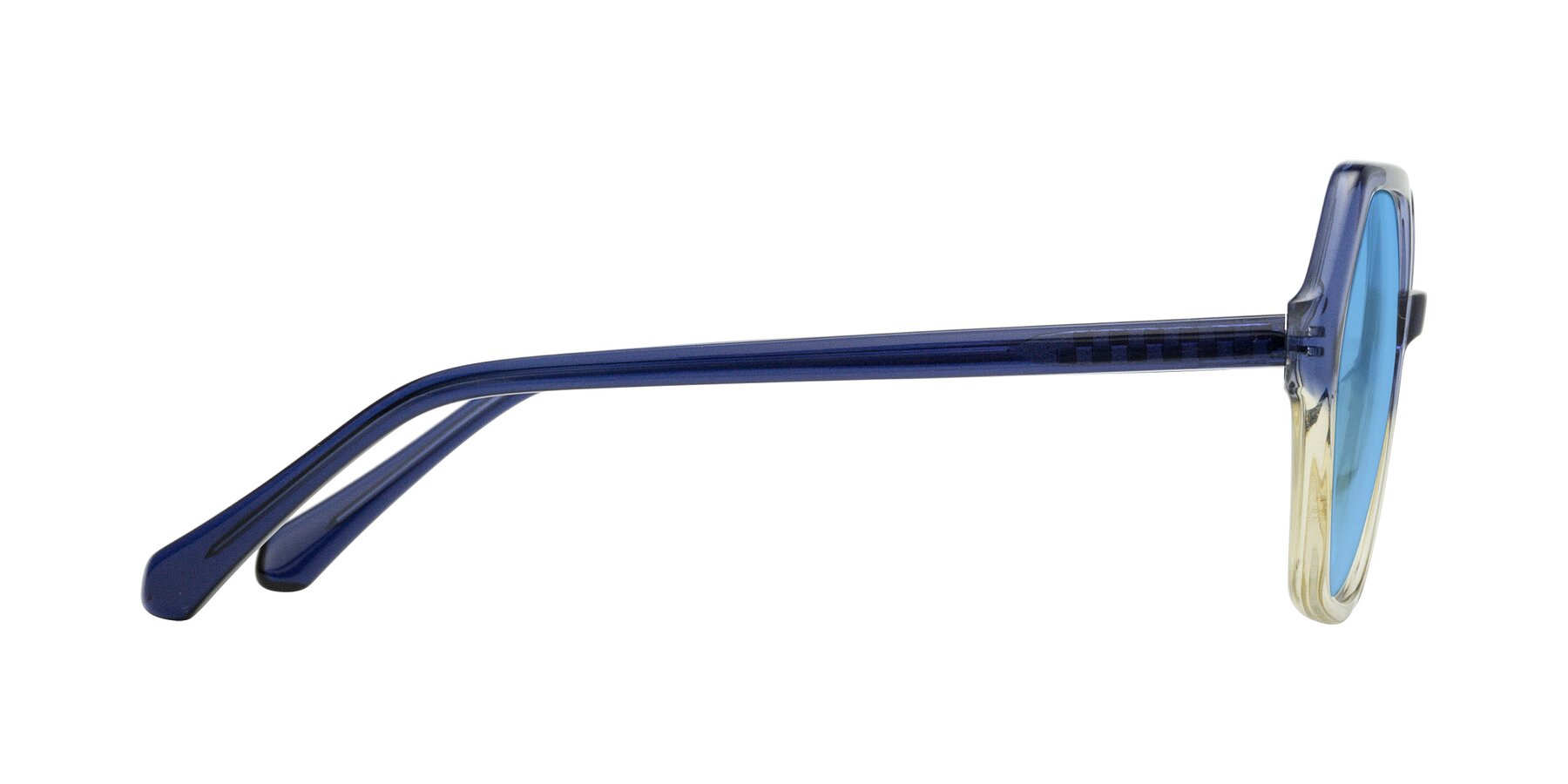 Side of McFadden in Clear Blue/Clear Green with Medium Blue Tinted Lenses
