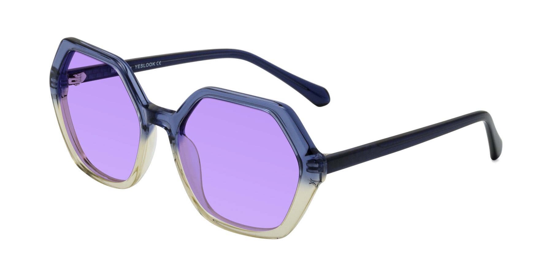 Angle of McFadden in Clear Blue/Clear Green with Medium Purple Tinted Lenses