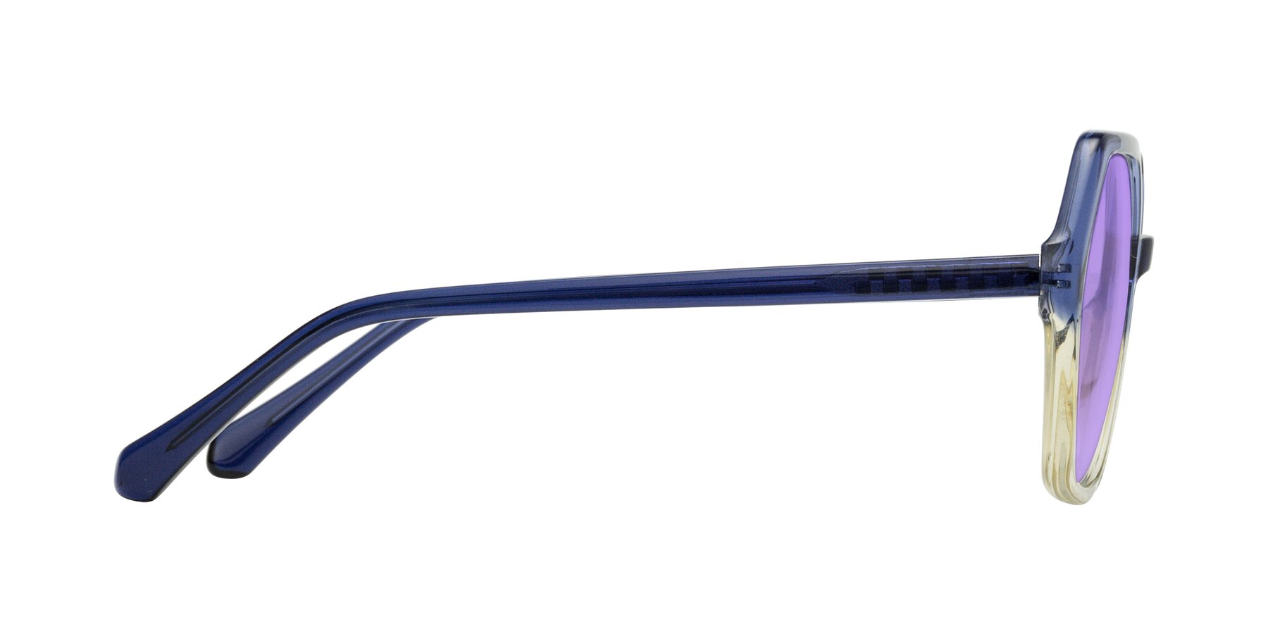 Side of McFadden in Clear Blue/Clear Green with Medium Purple Tinted Lenses