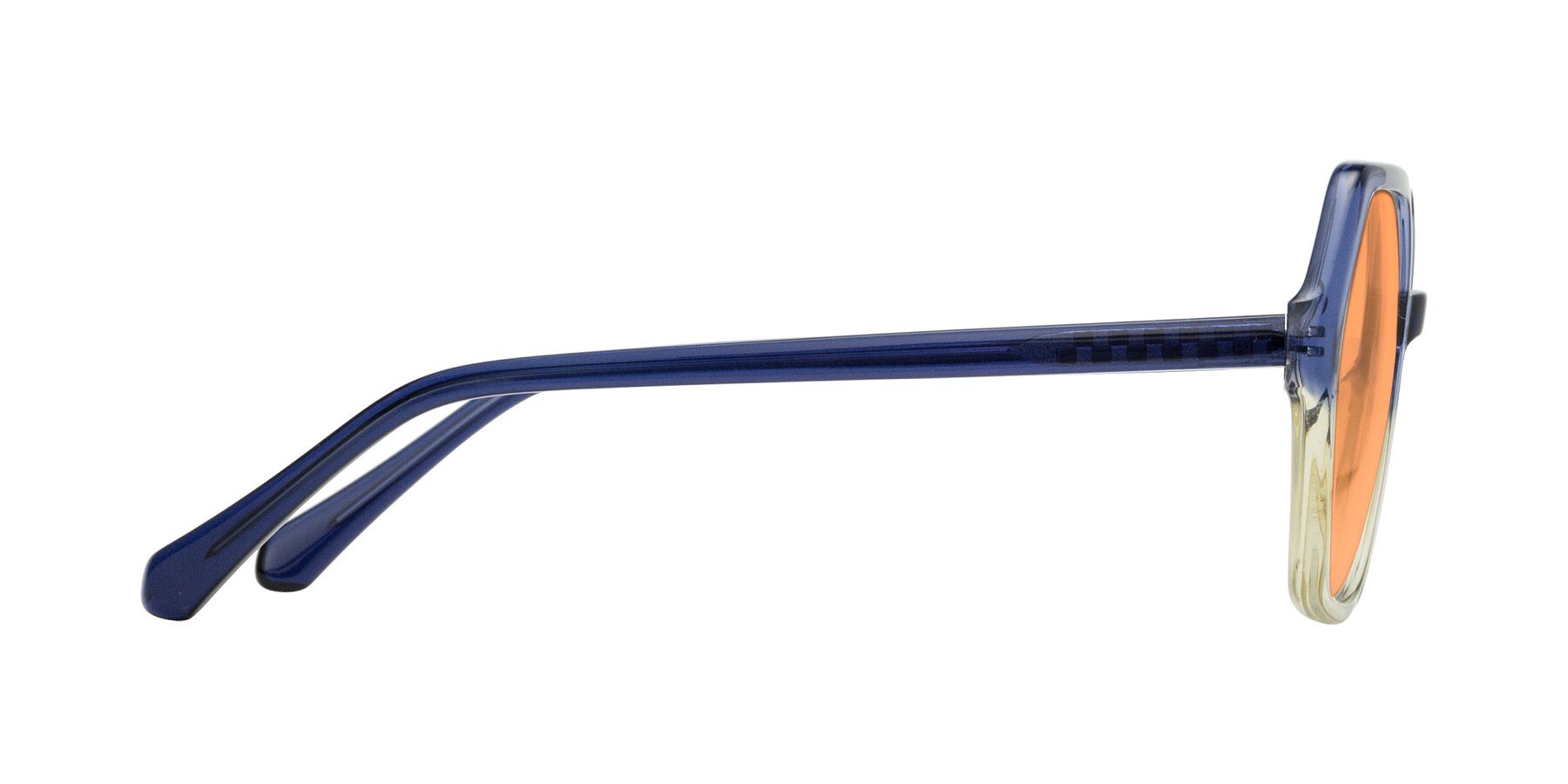 Side of McFadden in Clear Blue/Clear Green with Medium Orange Tinted Lenses