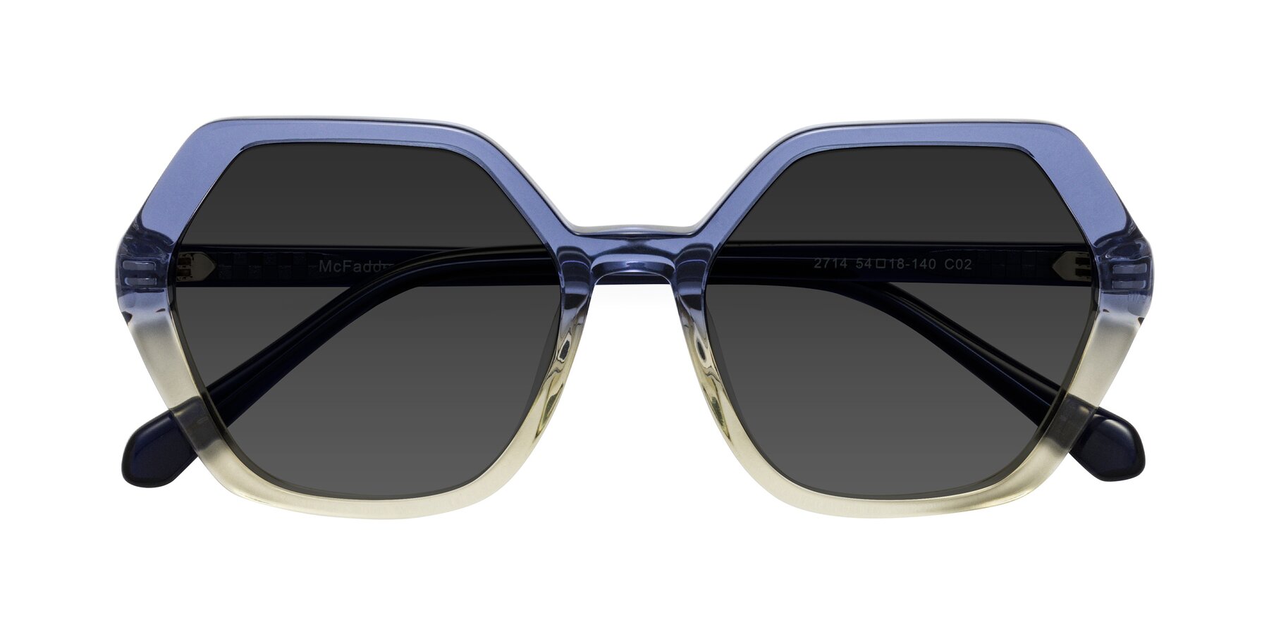 Folded Front of McFadden in Clear Blue/Clear Green with Gray Tinted Lenses
