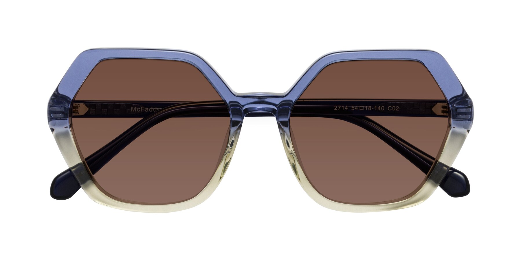 Folded Front of McFadden in Clear Blue/Clear Green with Brown Tinted Lenses
