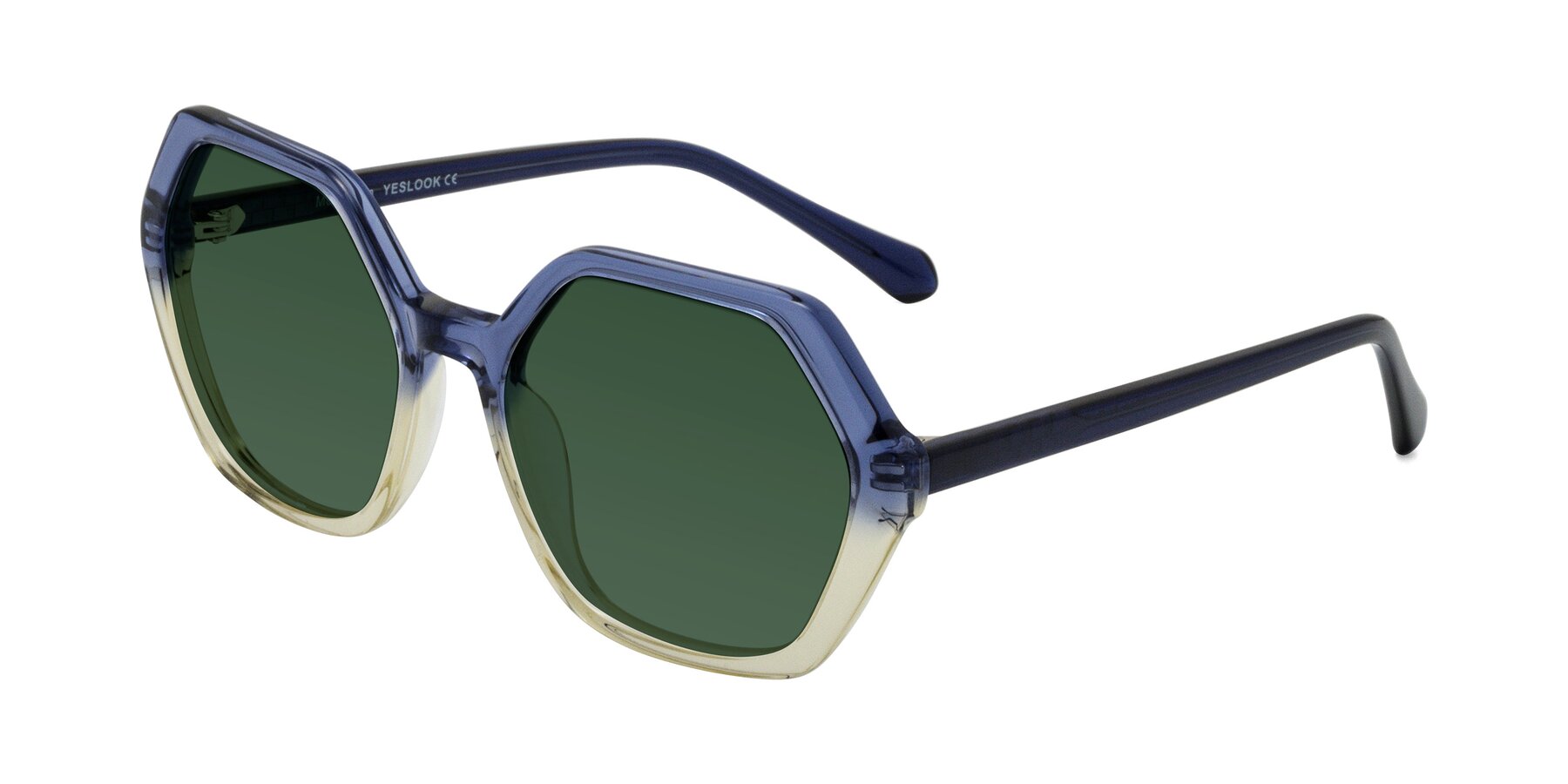 Angle of McFadden in Clear Blue/Clear Green with Green Tinted Lenses