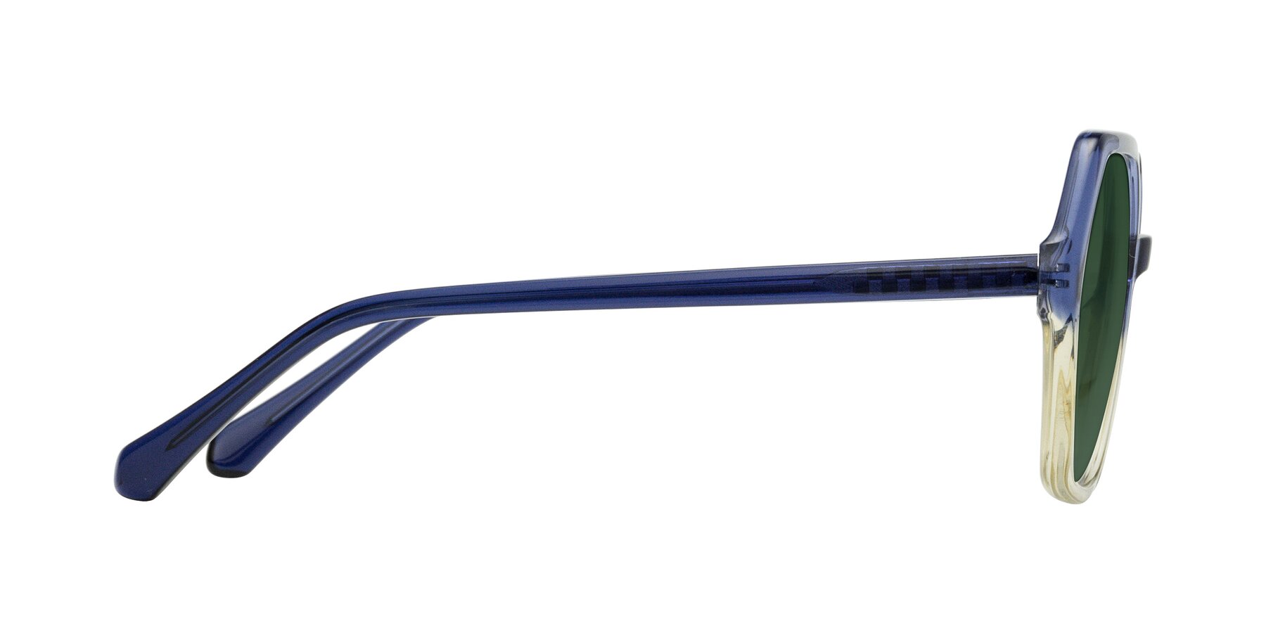 Side of McFadden in Clear Blue/Clear Green with Green Tinted Lenses
