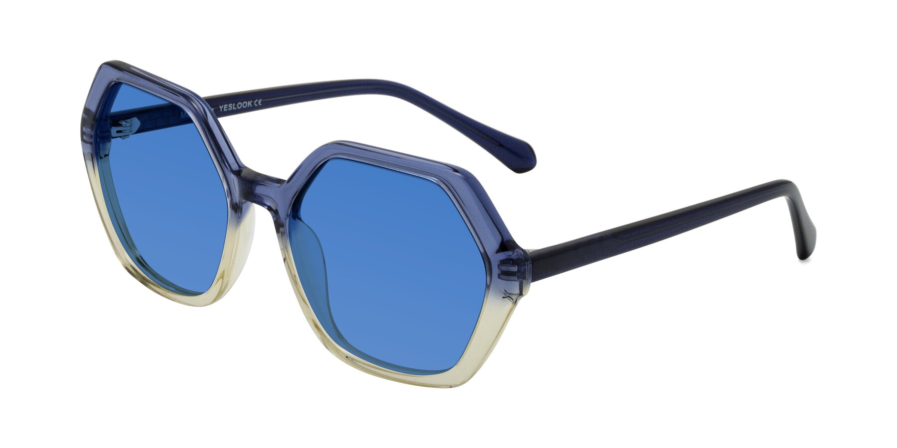 Angle of McFadden in Clear Blue/Clear Green with Blue Tinted Lenses