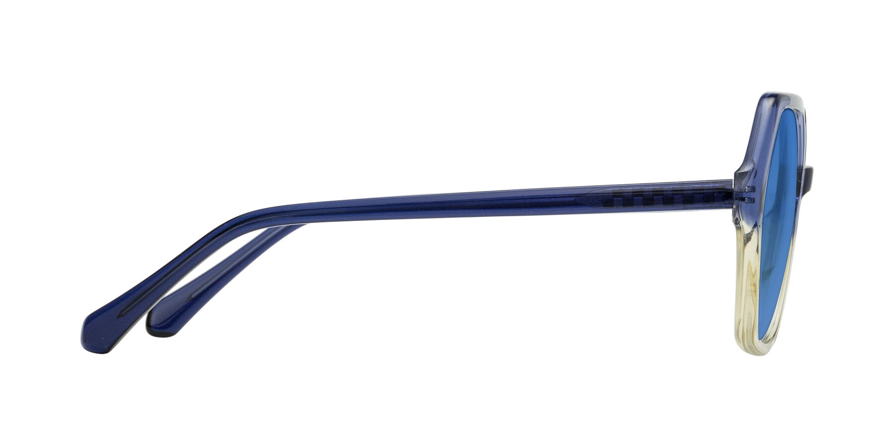 Side of McFadden in Clear Blue/Clear Green with Blue Tinted Lenses
