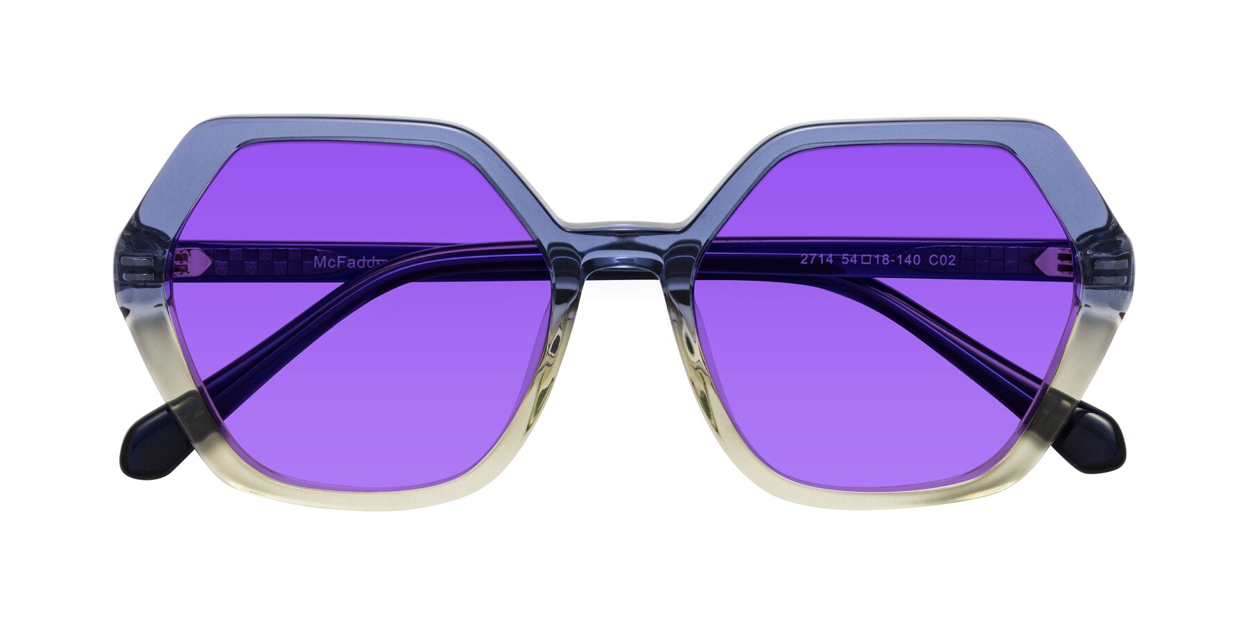 Folded Front of McFadden in Clear Blue/Clear Green with Purple Tinted Lenses