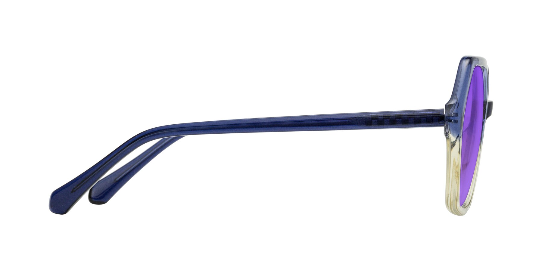 Side of McFadden in Clear Blue/Clear Green with Purple Tinted Lenses