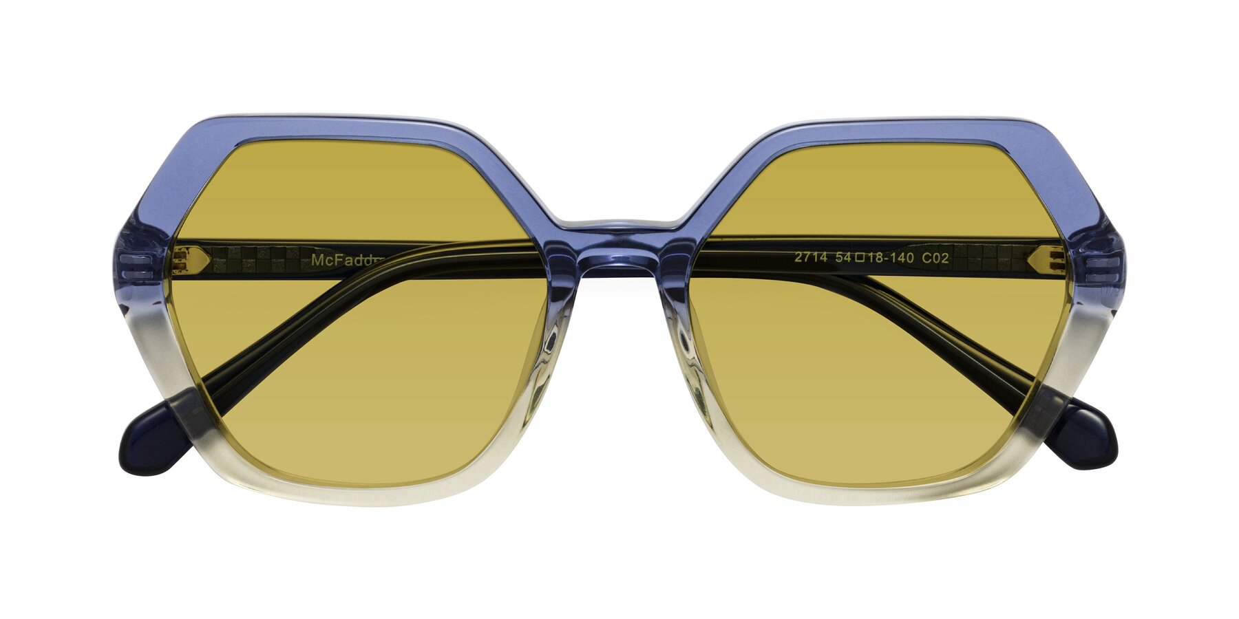 Folded Front of McFadden in Clear Blue/Clear Green with Champagne Tinted Lenses