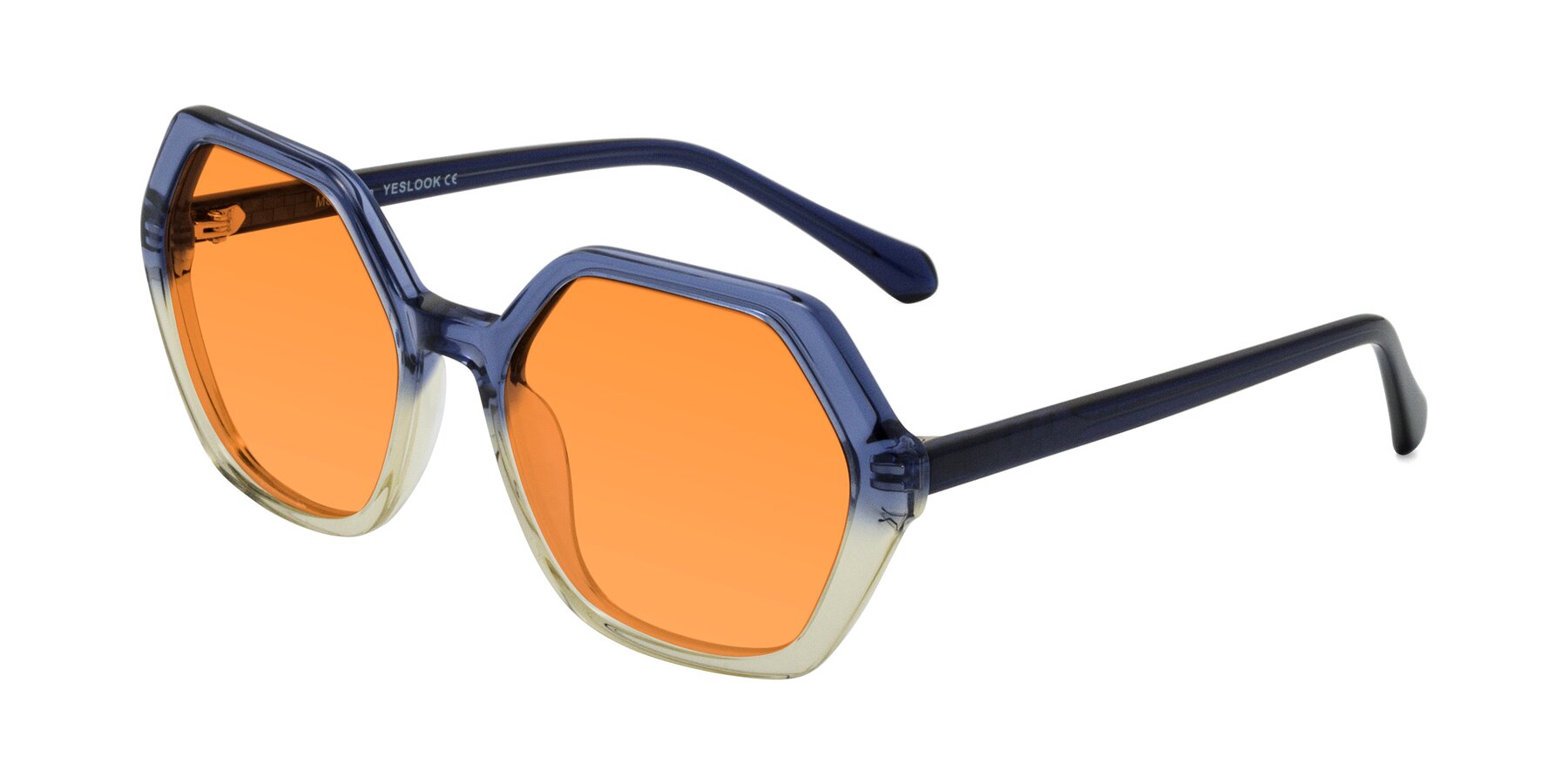 Angle of McFadden in Clear Blue/Clear Green with Orange Tinted Lenses