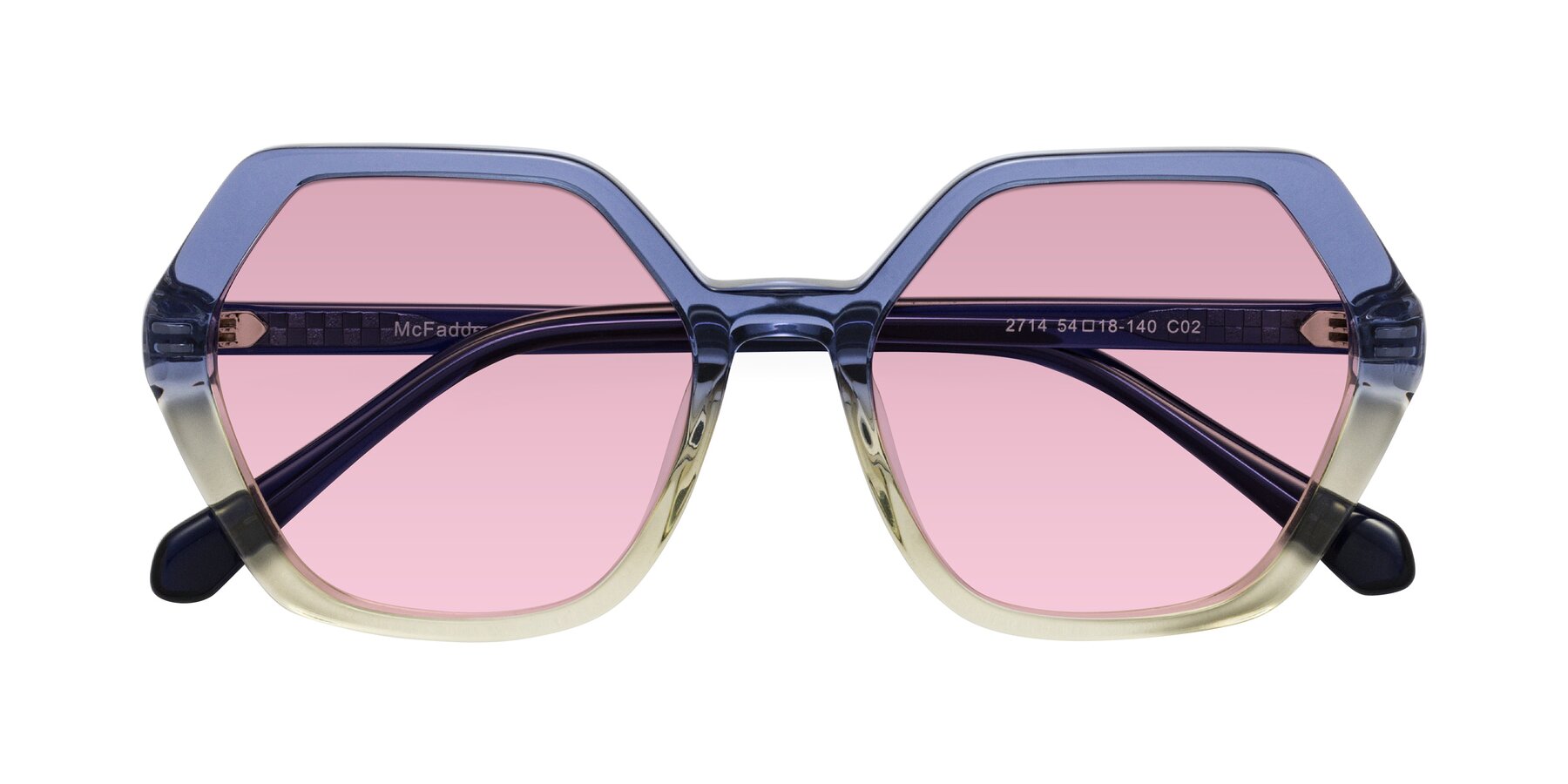 Folded Front of McFadden in Clear Blue/Clear Green with Light Wine Tinted Lenses