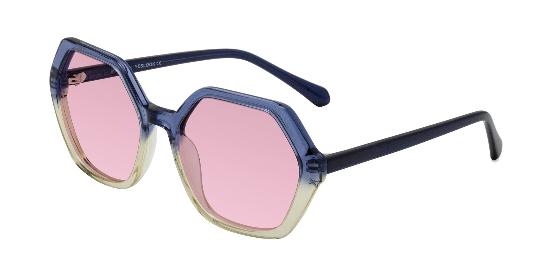 Angle of McFadden in Clear Blue/Clear Green with Light Wine Tinted Lenses