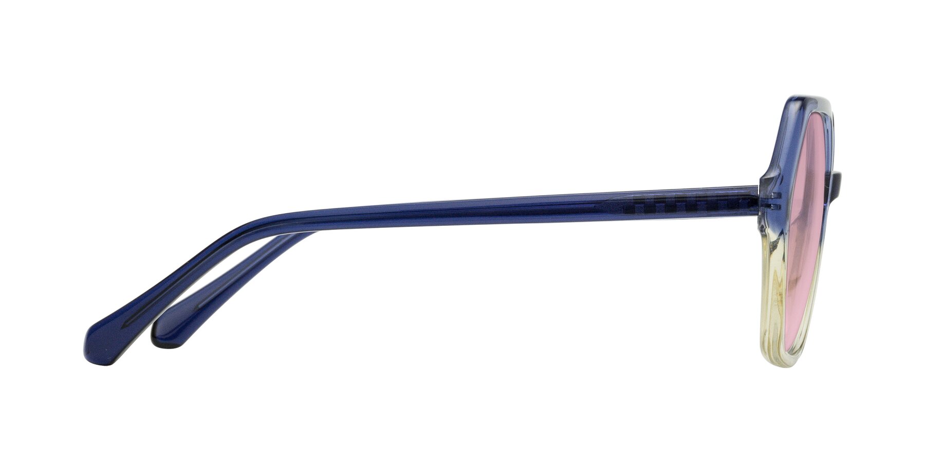 Side of McFadden in Clear Blue/Clear Green with Light Wine Tinted Lenses