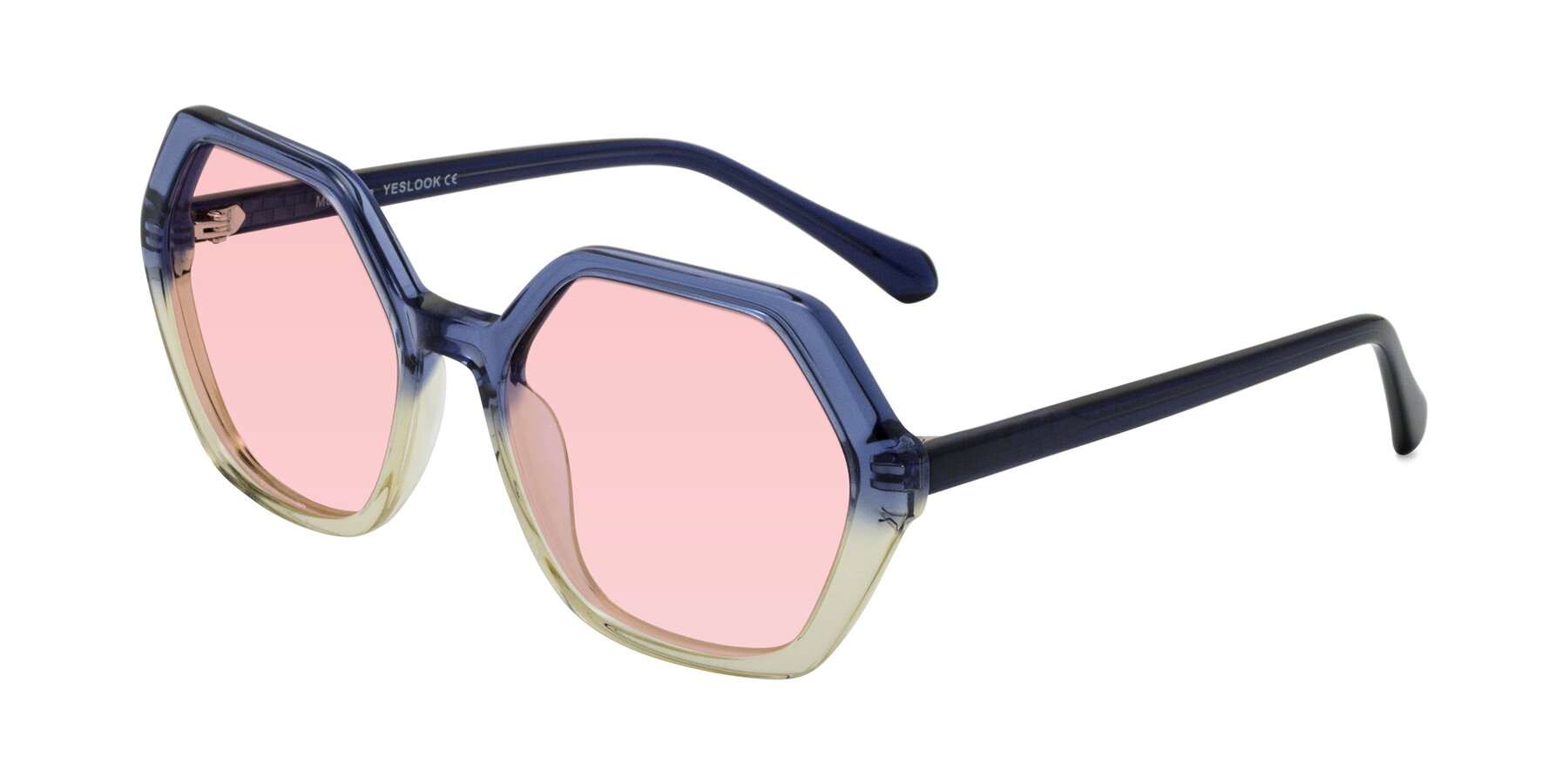 Angle of McFadden in Clear Blue/Clear Green with Light Garnet Tinted Lenses