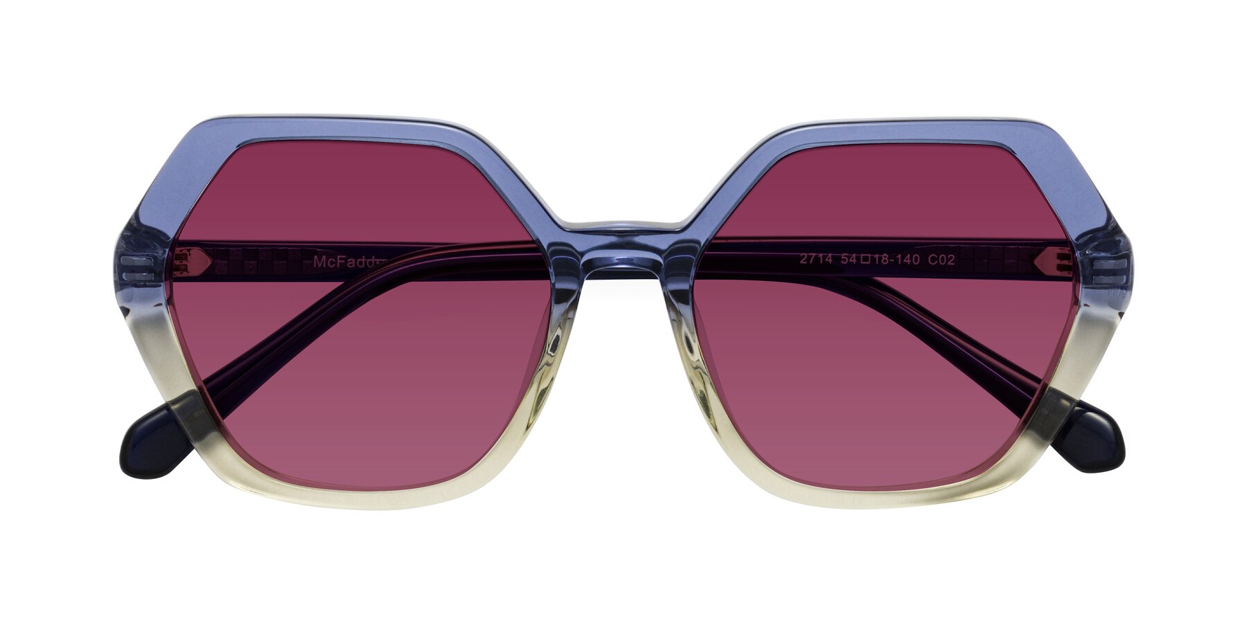 Folded Front of McFadden in Clear Blue/Clear Green with Wine Tinted Lenses