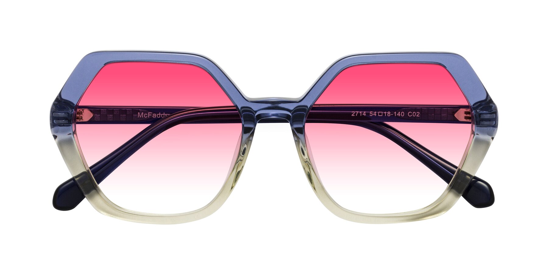 Folded Front of McFadden in Clear Blue/Clear Green with Pink Gradient Lenses