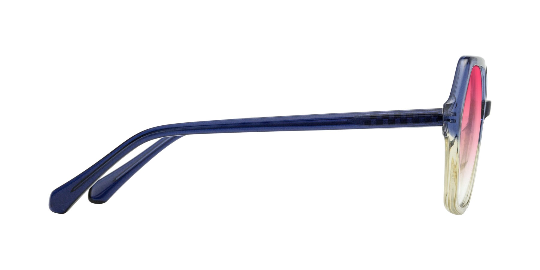 Side of McFadden in Clear Blue/Clear Green with Pink Gradient Lenses