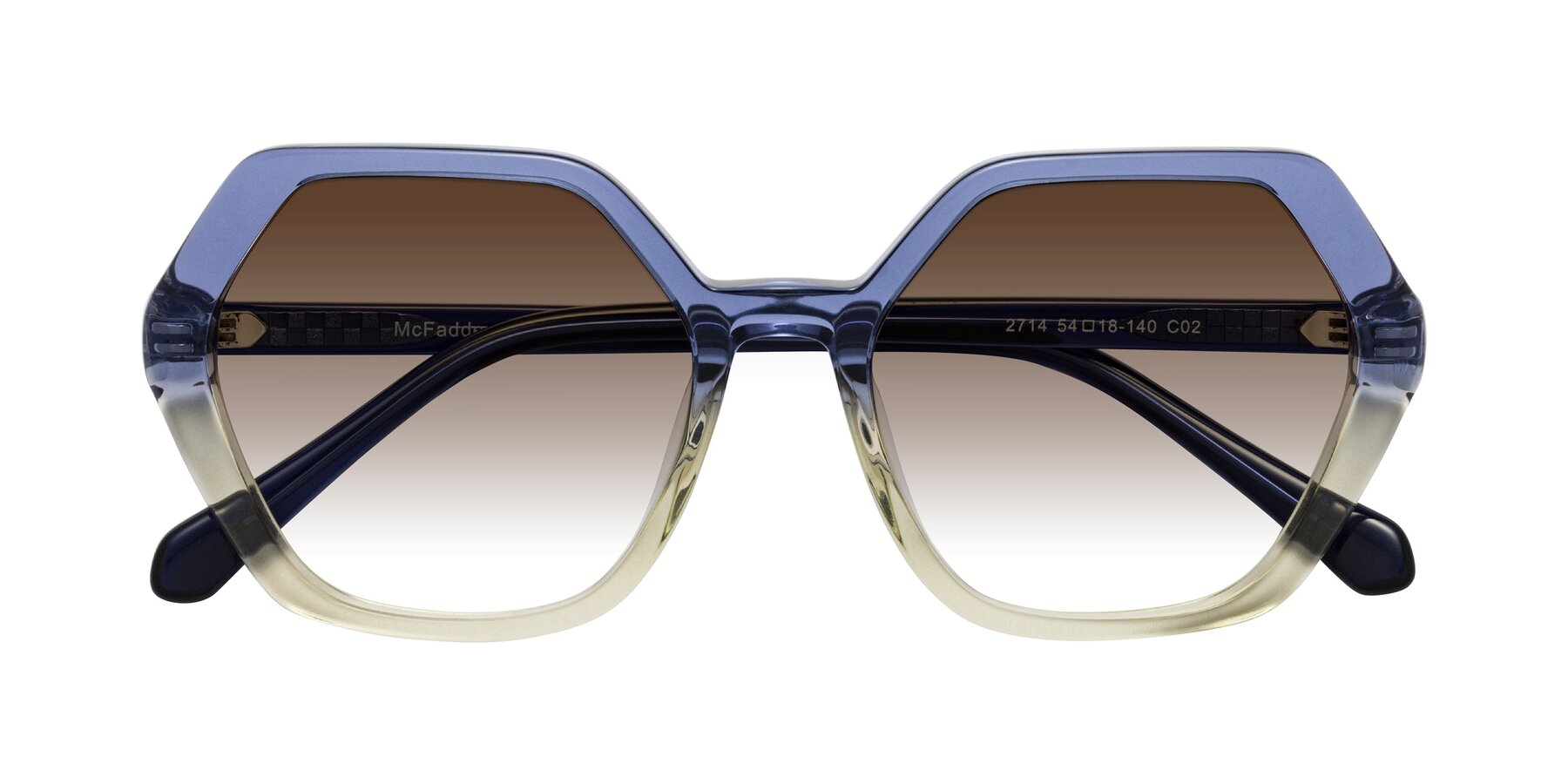 Folded Front of McFadden in Clear Blue/Clear Green with Brown Gradient Lenses